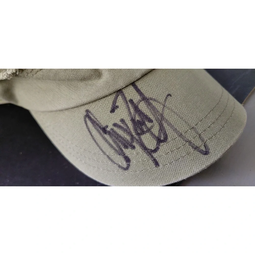 Unknow Autograph handwritten signature olive green distressed cadet Style Cap